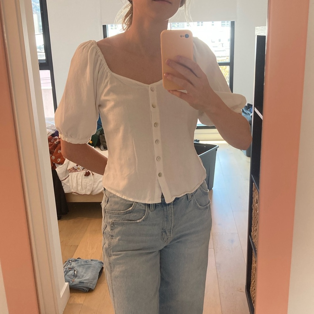 Vero Moda Linen Puff Sleeve Blouse